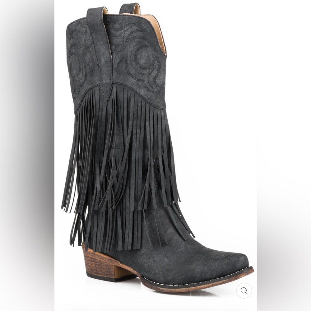 Roper Black Fringe Heeled Boots